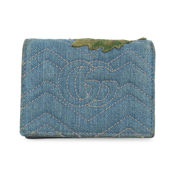 グッチ 二つ折り財布 GGマーモント ダブルG ミニウォレット 466492 GUCCI 財布 シェブロン キルティング カードケース 花 刺
