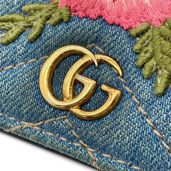 グッチ 二つ折り財布 GGマーモント ダブルG ミニウォレット 466492 GUCCI 財布 シェブロン キルティング カードケース 花 刺