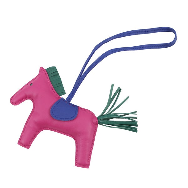 エルメス バッグチャーム ロデオ MM ローズパープル/ブルーエレクトリック/マラカイト ラムスキン A刻印