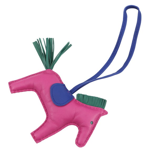 エルメス バッグチャーム ロデオ MM ローズパープル/ブルーエレクトリック/マラカイト ラムスキン A刻印