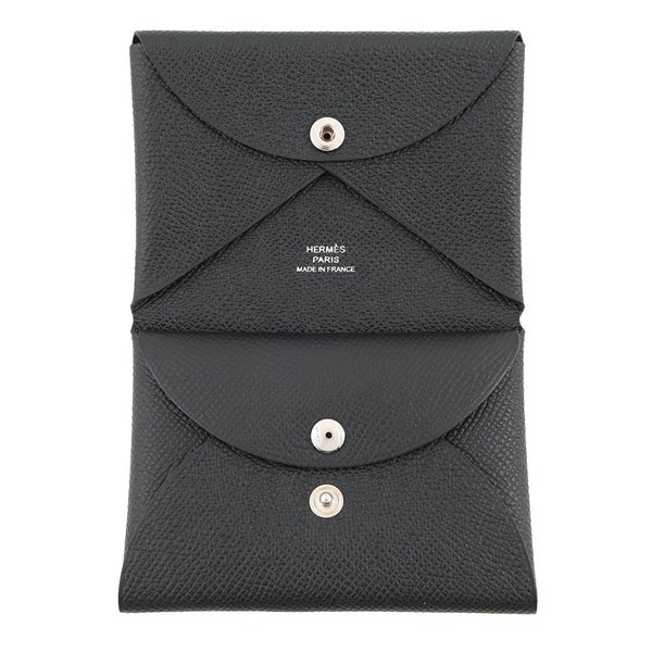 エルメス コインケース カルヴィ デュオ ブラック/シルバー金具 エプソン W刻印 財布 黒