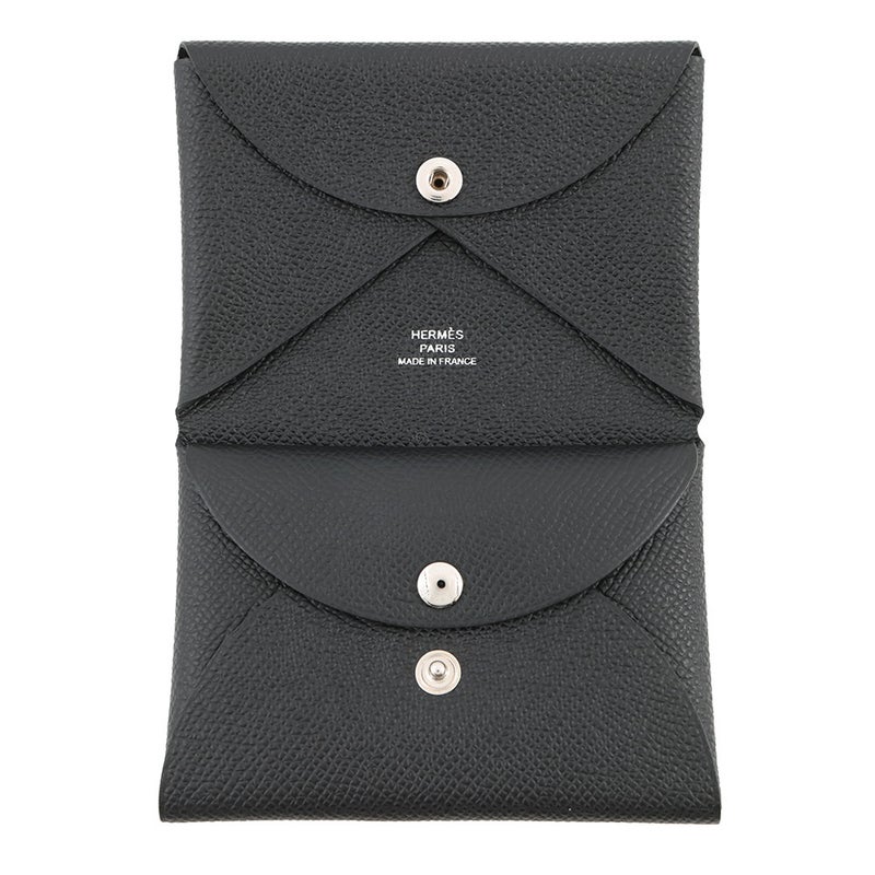エルメス コインケース カルヴィ デュオ ブラック/シルバー金具 エプソン W刻印 財布 黒
