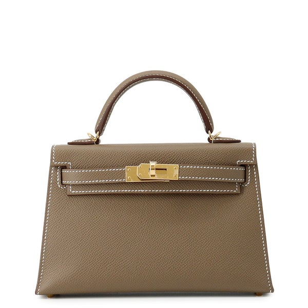 エルメス ミニケリー2 外縫い エトゥープ/ゴールド金具 エプソン K刻印 ２wayショルダー