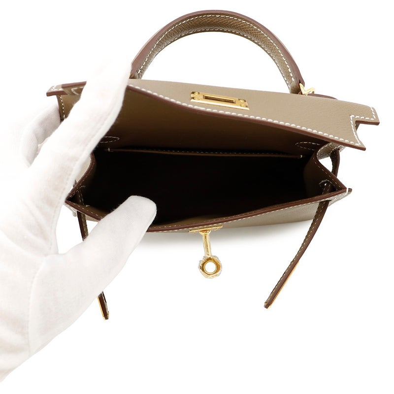 エルメス ミニケリー2 外縫い エトゥープ/ゴールド金具 エプソン K刻印 ２wayショルダー