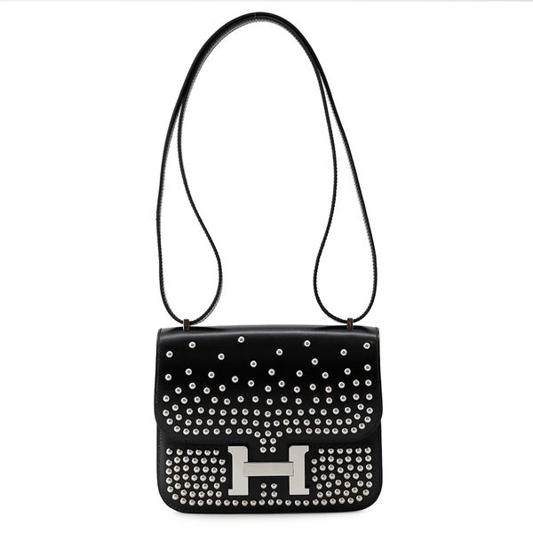 エルメス ミニ コンスタンス3 ミロワール  クルーテ ブラック/シルバー金具 ボックスカーフ W刻印 黒