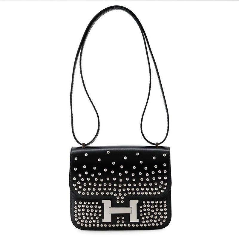 エルメス ミニ コンスタンス3 ミロワール  クルーテ ブラック/シルバー金具 ボックスカーフ W刻印 黒