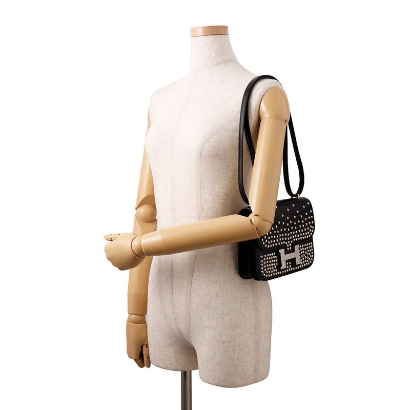 エルメス ミニ コンスタンス3 ミロワール  クルーテ ブラック/シルバー金具 ボックスカーフ W刻印 黒