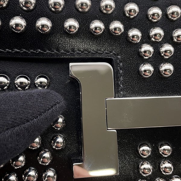 エルメス ミニ コンスタンス3 ミロワール  クルーテ ブラック/シルバー金具 ボックスカーフ W刻印 黒