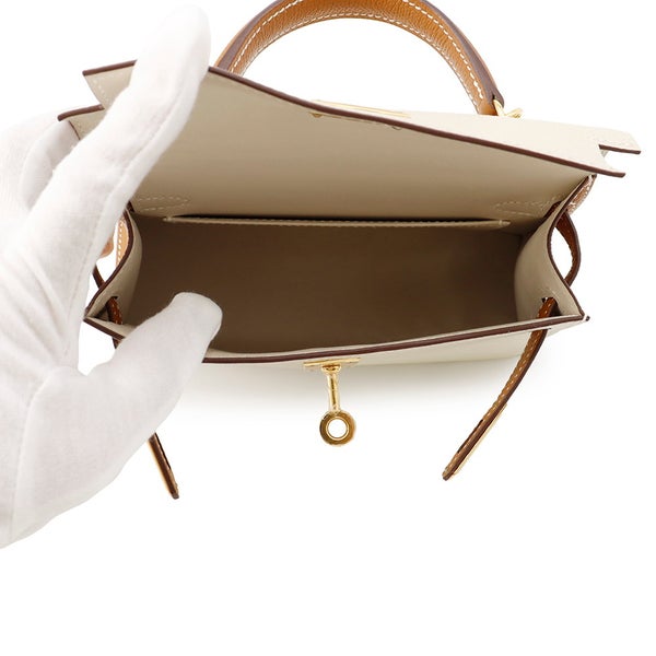 エルメス ミニケリー2 外縫い クレ/ゴールド/ゴールド金具 エプソン K刻印 ２wayショルダー SPO