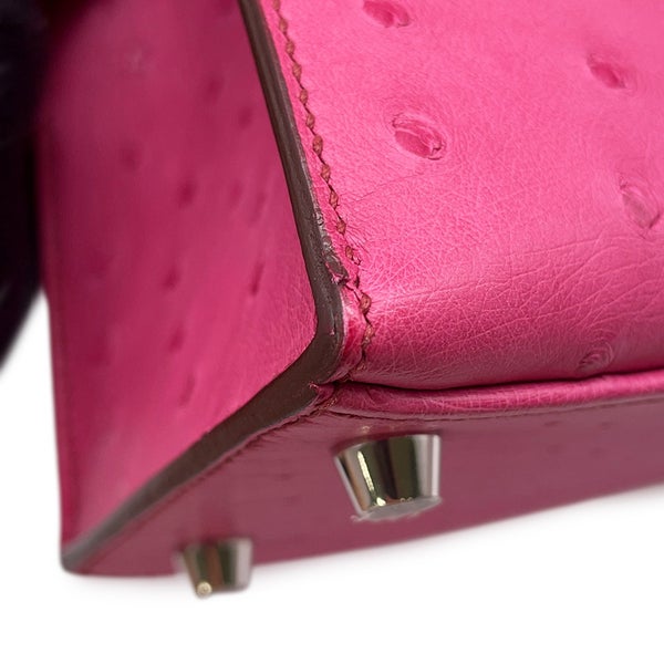 エルメス ハンドバッグ ケリー25 外縫い フューシャピンク/シルバー金具 オーストリッチ Z刻印 ２wayショルダー