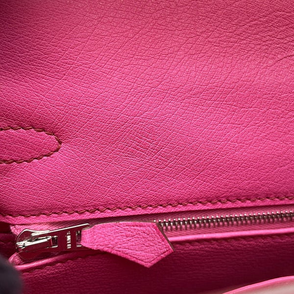 エルメス ハンドバッグ ケリー25 外縫い フューシャピンク/シルバー金具 オーストリッチ Z刻印 ２wayショルダー