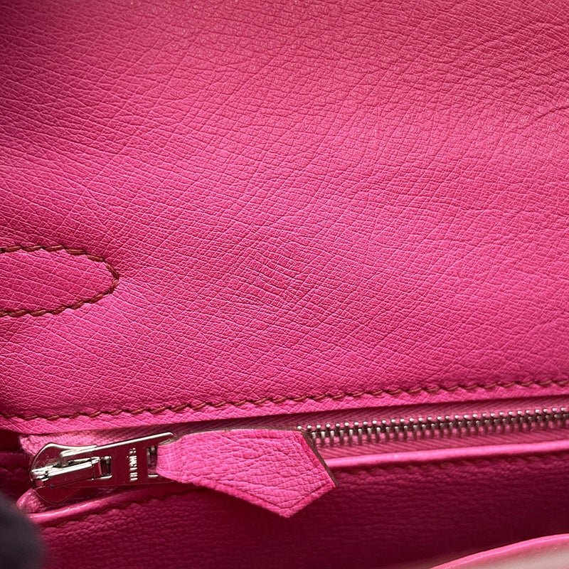 エルメス ハンドバッグ ケリー25 外縫い フューシャピンク/シルバー金具 オーストリッチ Z刻印 ２wayショルダー