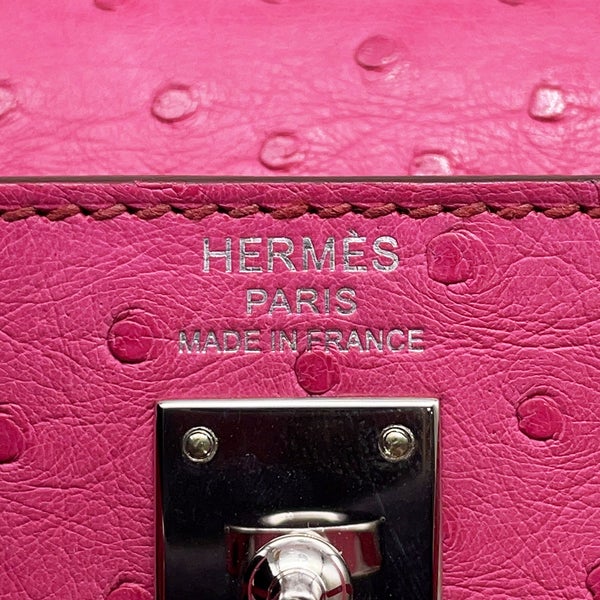 エルメス ハンドバッグ ケリー25 外縫い フューシャピンク/シルバー金具 オーストリッチ Z刻印 ２wayショルダー