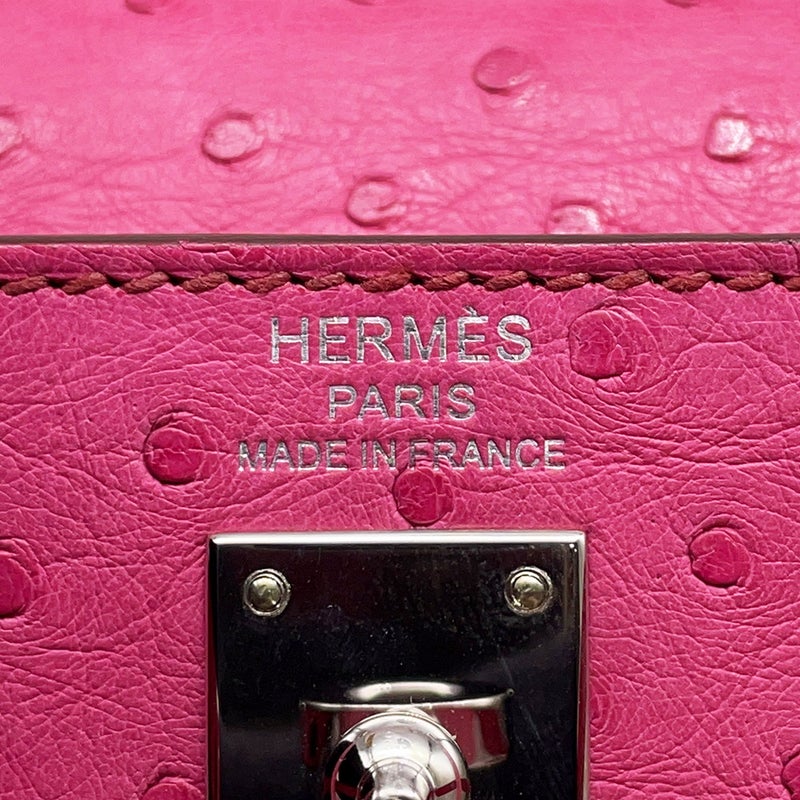 エルメス ハンドバッグ ケリー25 外縫い フューシャピンク/シルバー金具 オーストリッチ Z刻印 ２wayショルダー