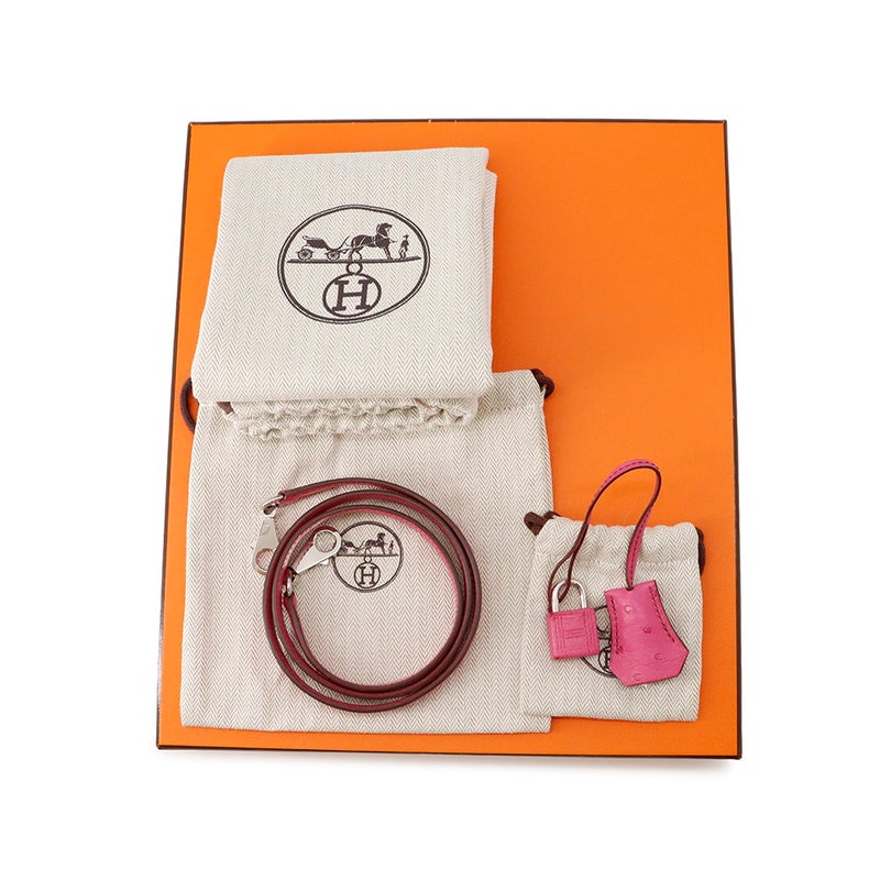 エルメス ハンドバッグ ケリー25 外縫い フューシャピンク/シルバー金具 オーストリッチ Z刻印 ２wayショルダー