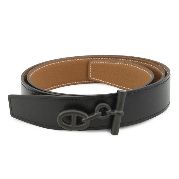 エルメス ベルト ヨッティング32 ブラック/ゴールド/ブラック金具 ボックスカーフ/エプソン サイズ95 K刻印 メンズ 黒