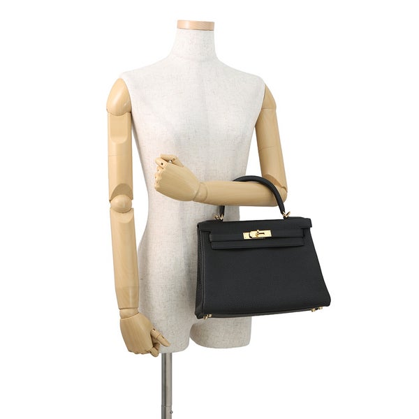 エルメス ハンドバッグ ケリー28 内縫い ブラック/ゴールド金具 トゴ U刻印 ２wayショルダー 黒