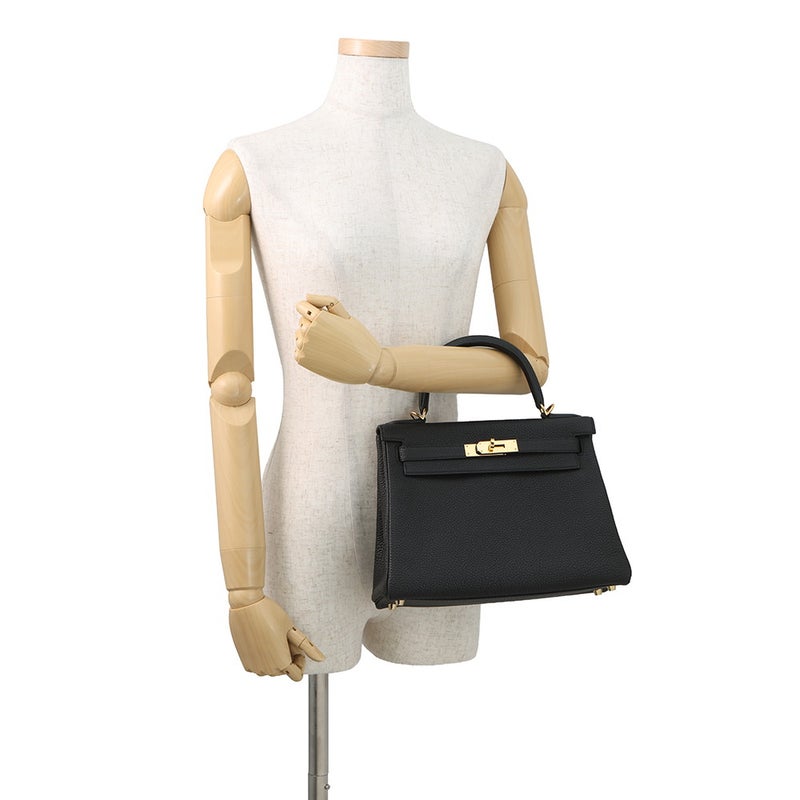 エルメス ハンドバッグ ケリー28 内縫い ブラック/ゴールド金具 トゴ U刻印 ２wayショルダー 黒