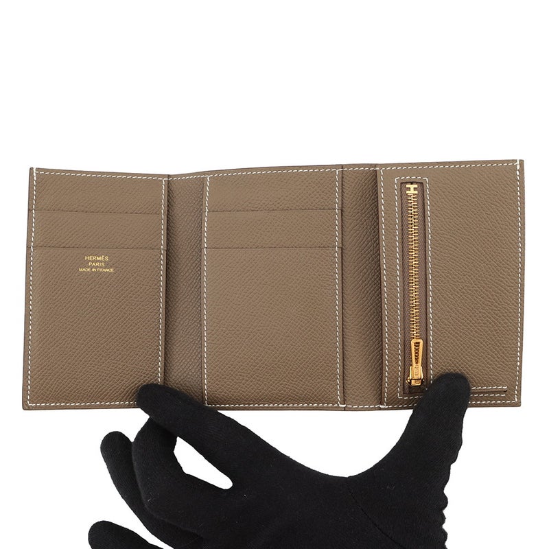 エルメス 三つ折り財布 ベアンコンビネ エトゥープ/ゴールド金具 エプソン B刻印 財布