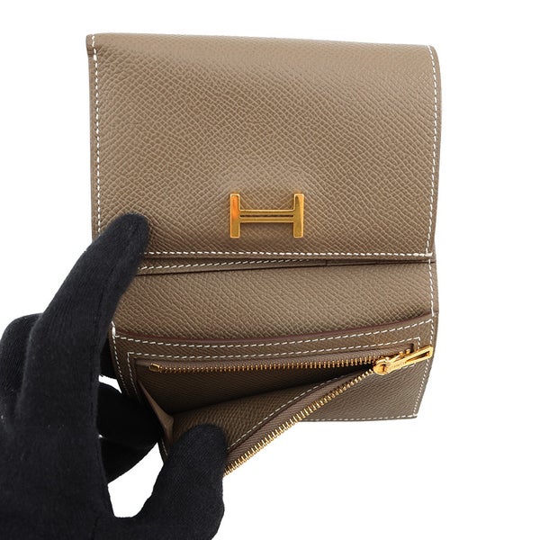 エルメス 三つ折り財布 ベアンコンビネ エトゥープ/ゴールド金具 エプソン B刻印 財布