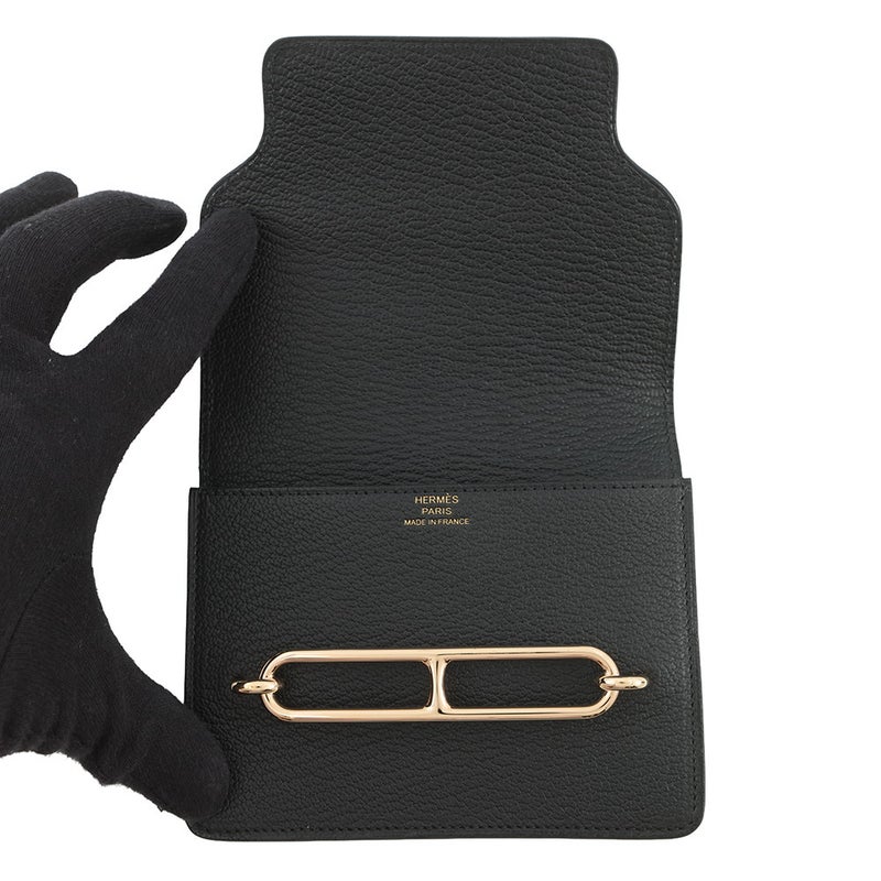 エルメス 財布 ロウリス ルリ スリム ブラック/ゴールド金具 シェブルミゾル B刻印 財布 黒