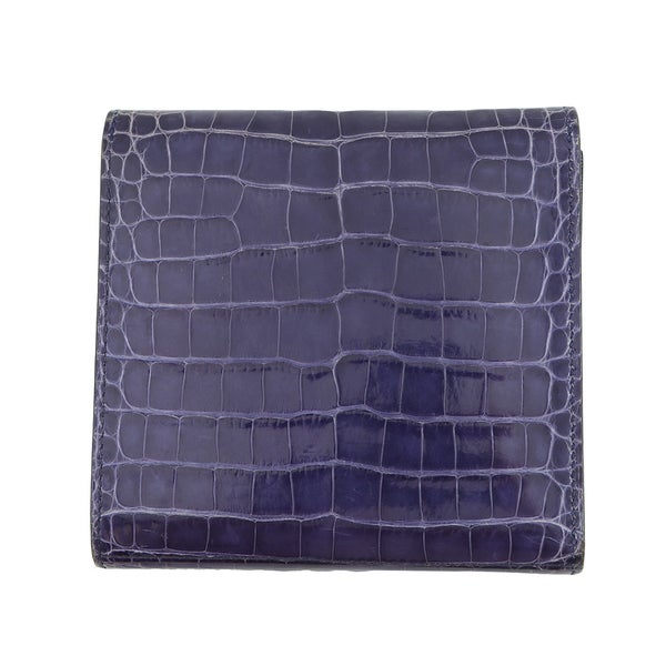 エルメス 三つ折り財布 クリック12 ネイビー/シルバー金具アリゲーターマット Z刻印 財布