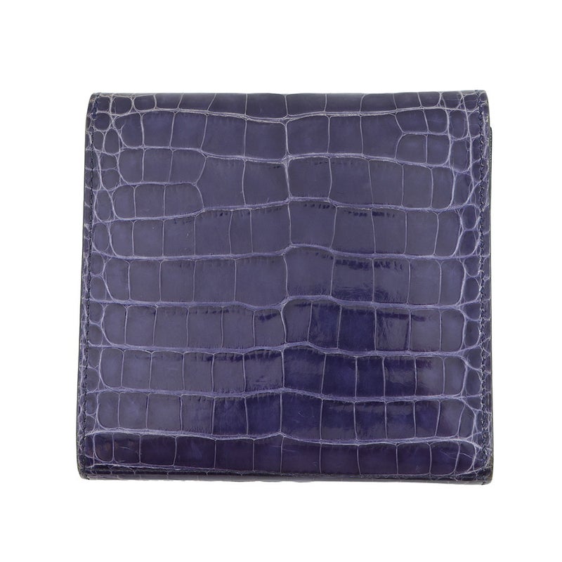 エルメス 三つ折り財布 クリック12 ネイビー/シルバー金具アリゲーターマット Z刻印 財布