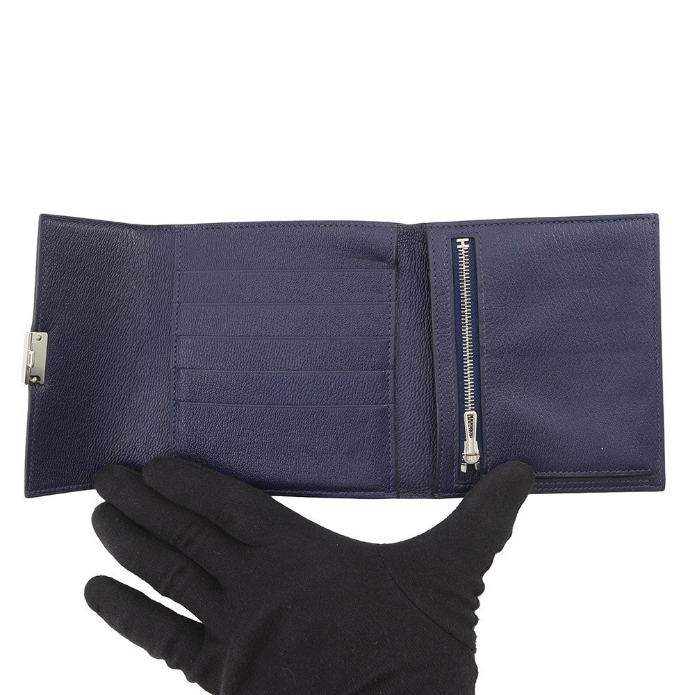 エルメス 三つ折り財布 クリック12 ネイビー/シルバー金具アリゲーターマット Z刻印 財布 エルメス 三つ折り財布 クリック12 ネイビー/シルバー金具アリゲーター