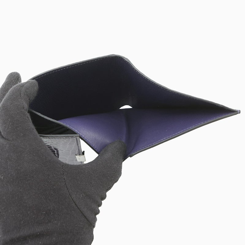 エルメス 三つ折り財布 クリック12 ネイビー/シルバー金具アリゲーターマット Z刻印 財布