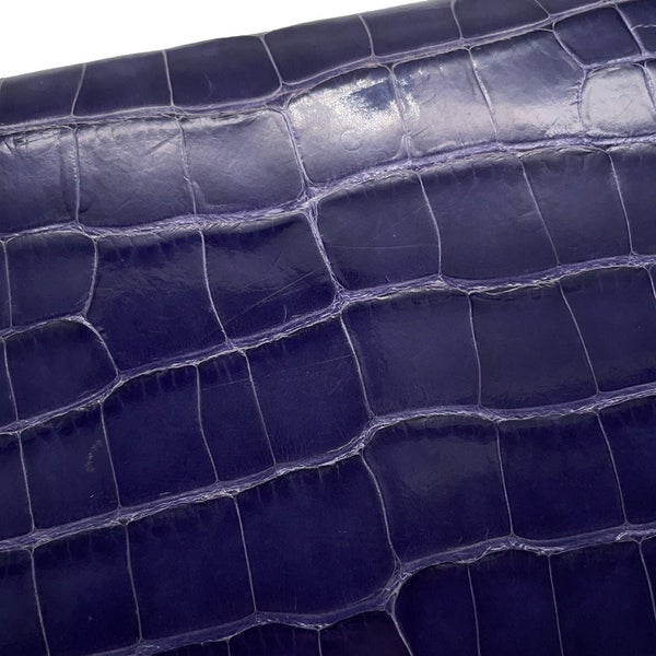 エルメス 三つ折り財布 クリック12 ネイビー/シルバー金具アリゲーターマット Z刻印 財布