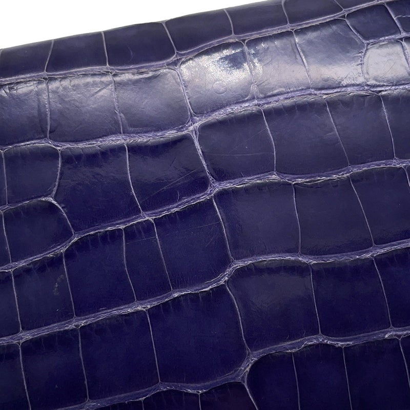 エルメス 三つ折り財布 クリック12 ネイビー/シルバー金具アリゲーターマット Z刻印 財布