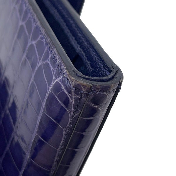 エルメス 三つ折り財布 クリック12 ネイビー/シルバー金具アリゲーターマット Z刻印 財布