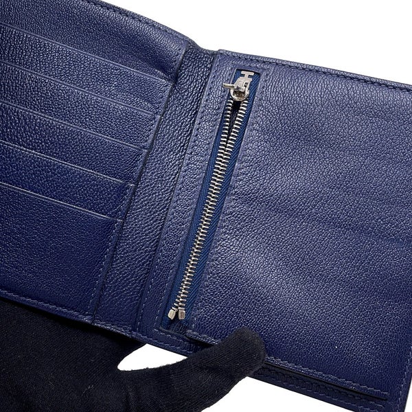 エルメス 三つ折り財布 クリック12 ネイビー/シルバー金具アリゲーターマット Z刻印 財布