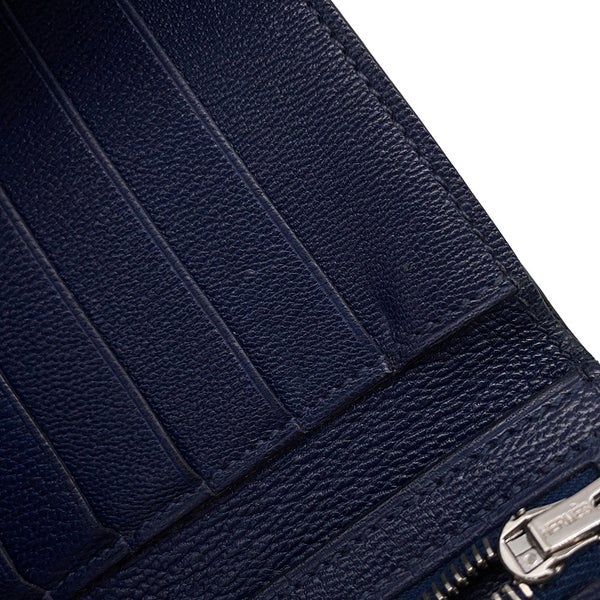 エルメス 三つ折り財布 クリック12 ネイビー/シルバー金具アリゲーターマット Z刻印 財布