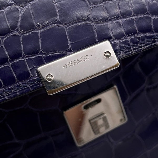 エルメス 三つ折り財布 クリック12 ネイビー/シルバー金具アリゲーターマット Z刻印 財布