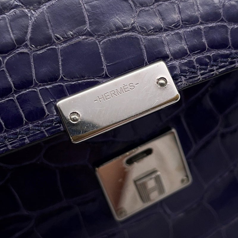 エルメス 三つ折り財布 クリック12 ネイビー/シルバー金具アリゲーターマット Z刻印 財布