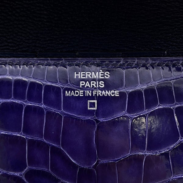 エルメス 三つ折り財布 クリック12 ネイビー/シルバー金具アリゲーターマット Z刻印 財布