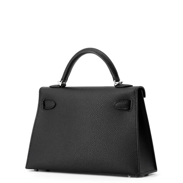 エルメス ハンドバッグ ミニケリー2 外縫いブラック/シルバー金具 エプソン K刻印 ２wayショルダー 黒