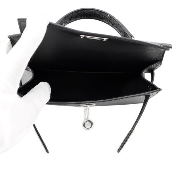 エルメス ハンドバッグ ミニケリー2 外縫いブラック/シルバー金具 エプソン K刻印 ２wayショルダー 黒