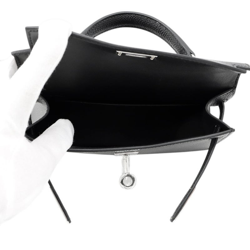 エルメス ハンドバッグ ミニケリー2 外縫いブラック/シルバー金具 エプソン K刻印 ２wayショルダー 黒