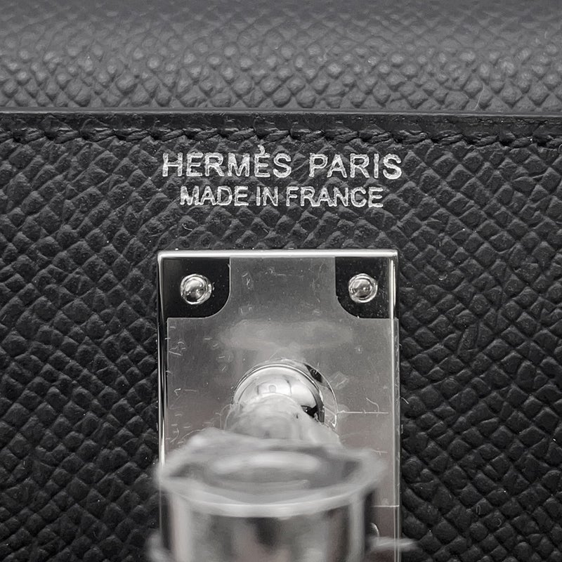 エルメス ハンドバッグ ミニケリー2 外縫いブラック/シルバー金具 エプソン K刻印 ２wayショルダー 黒