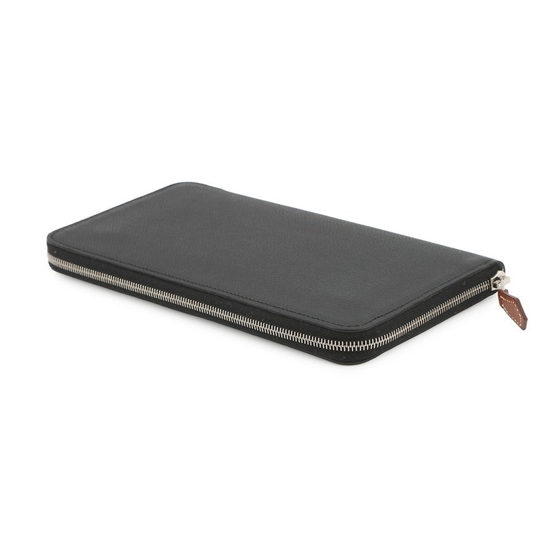 エルメス 長財布 アザップロング シルクイン ブラック/シルバー金具 エプソン X刻印 財布 黒