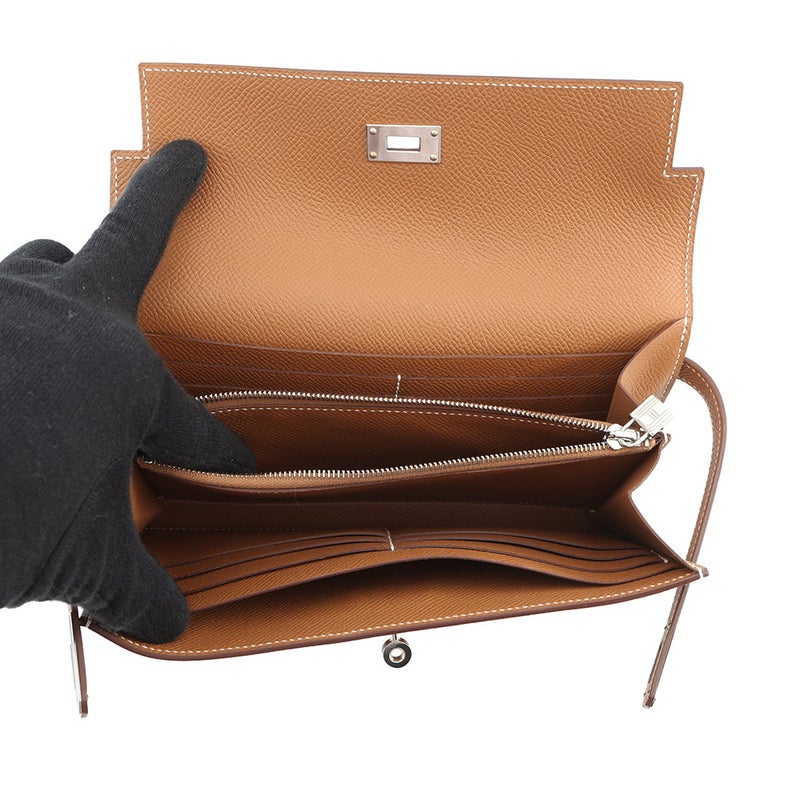 エルメス 長財布 ケリーウォレット ロング ゴールド/シルバー金具 エプソン B刻印 財布