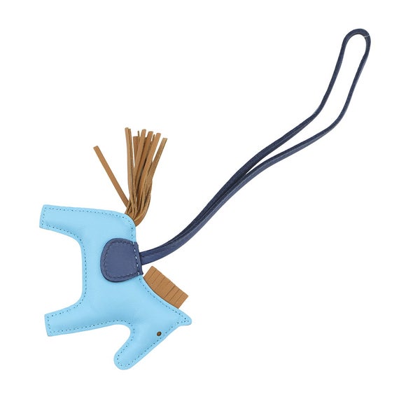 エルメス バッグチャーム ロデオPM セレステ/ブルードマルト/クラフト ラムスキン D刻印 HERMES