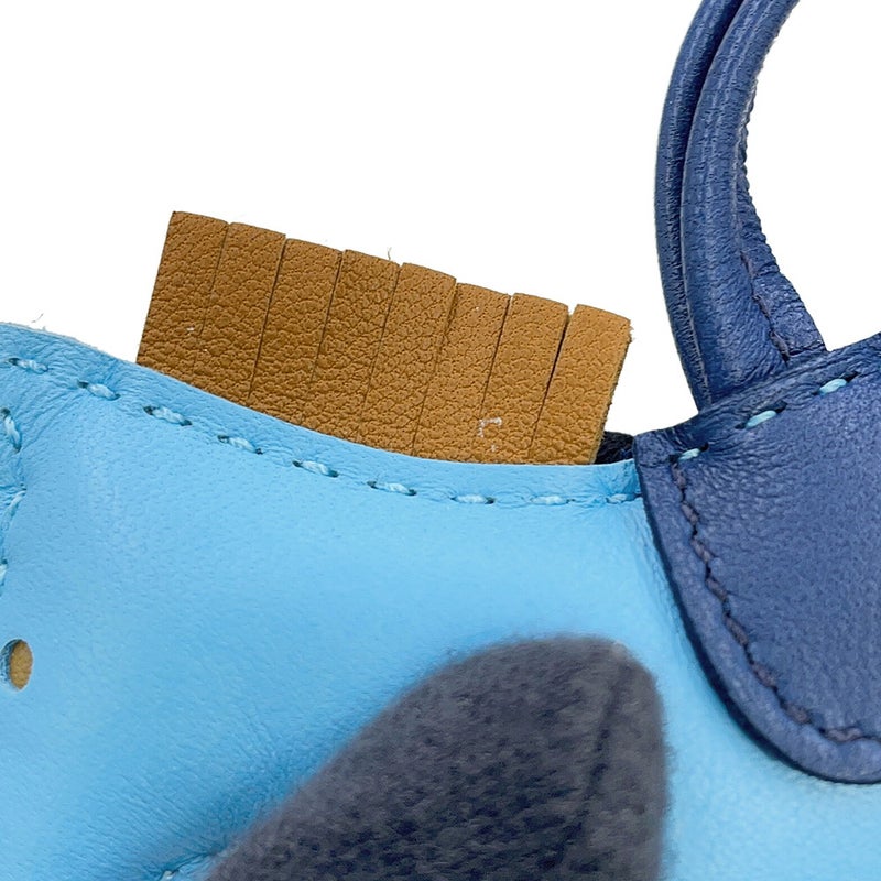 エルメス バッグチャーム ロデオPM セレステ/ブルードマルト/クラフト ラムスキン D刻印 HERMES