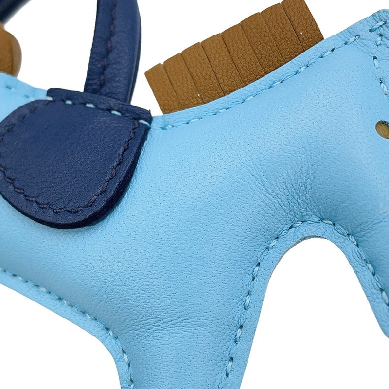 エルメス バッグチャーム ロデオPM セレステ/ブルードマルト/クラフト ラムスキン D刻印 HERMES