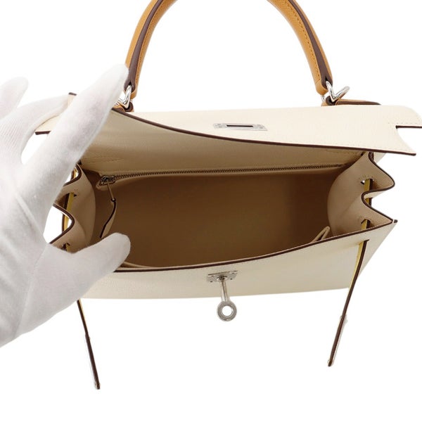 エルメス ケリー25 トリコロール 外縫い ナタ/セサミ/ジョーヌプッサン/シルバー金具 エプソン Z刻印 2wayショルダー