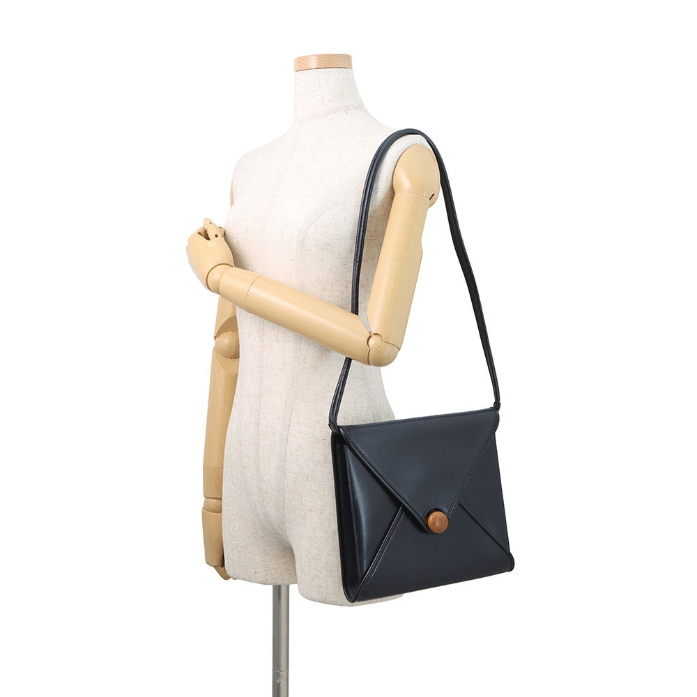 エルメス ショルダーバッグ ウッド ネイビー/ゴールド金具 ボックスカーフ 〇E刻印 エルメス ショルダーバッグ ウッド ネイビー/ゴールド金具 ボックス