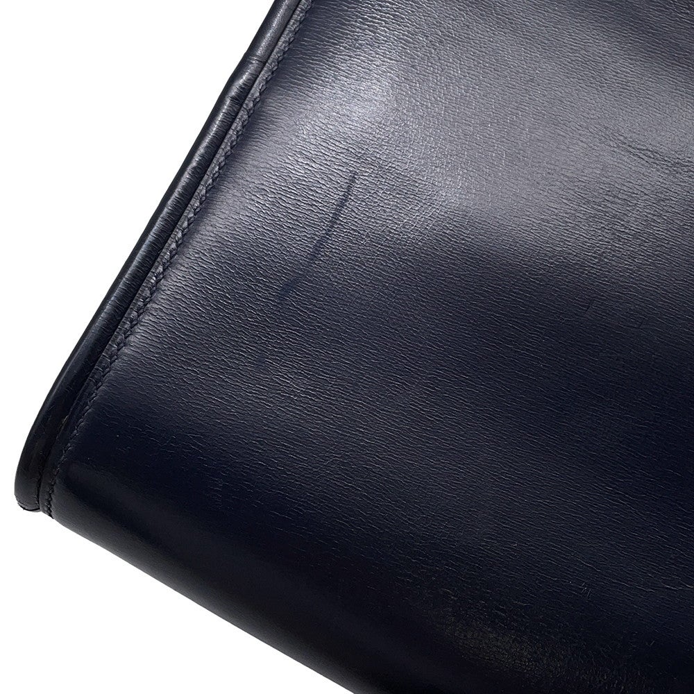 エルメス ショルダーバッグ ウッド ネイビー/ゴールド金具 ボックスカーフ 〇E刻印 エルメス ショルダーバッグ ウッド ネイビー/ゴールド金具 ボックス