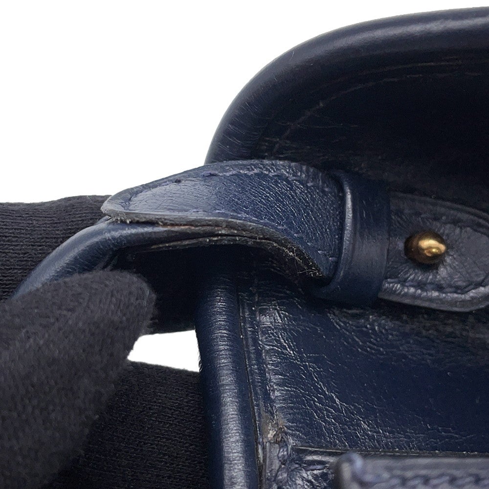 エルメス ショルダーバッグ ウッド ネイビー/ゴールド金具 ボックスカーフ 〇E刻印 エルメス ショルダーバッグ ウッド ネイビー/ゴールド金具 ボックス